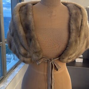 Vintage grey mink  Shawl with Tie Closure